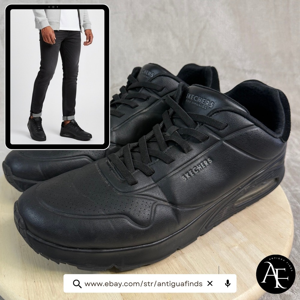 Skechers Los Angeles Mens Uno Stand on Air Black Sneakers 183007 BBK Size 15